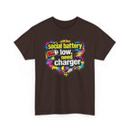 Social Battery Low Need Charger T-Shirt — Funny Sarcastic Introvert Graphic Tee