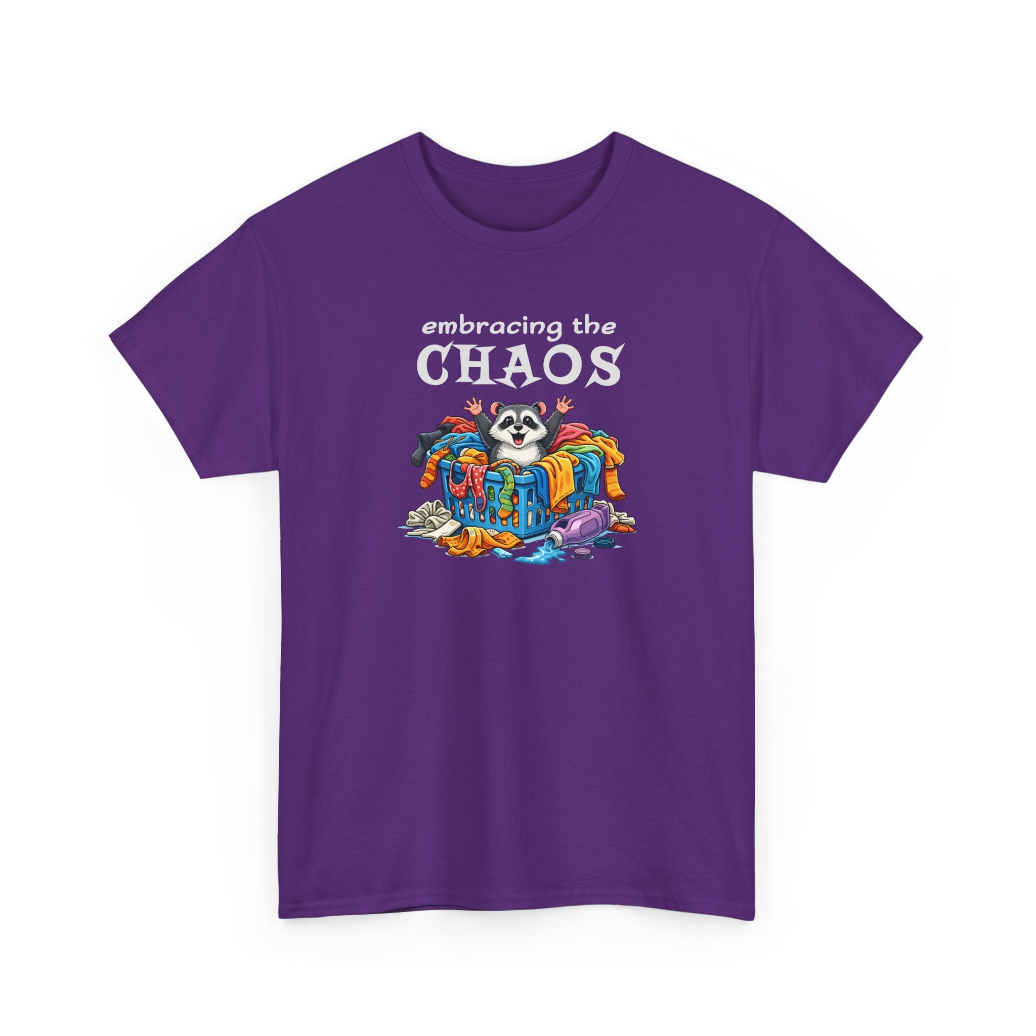 Embracing the Chaos T‑Shirt — Playful Raccoon & Messy Wardrobe Graphic Tee