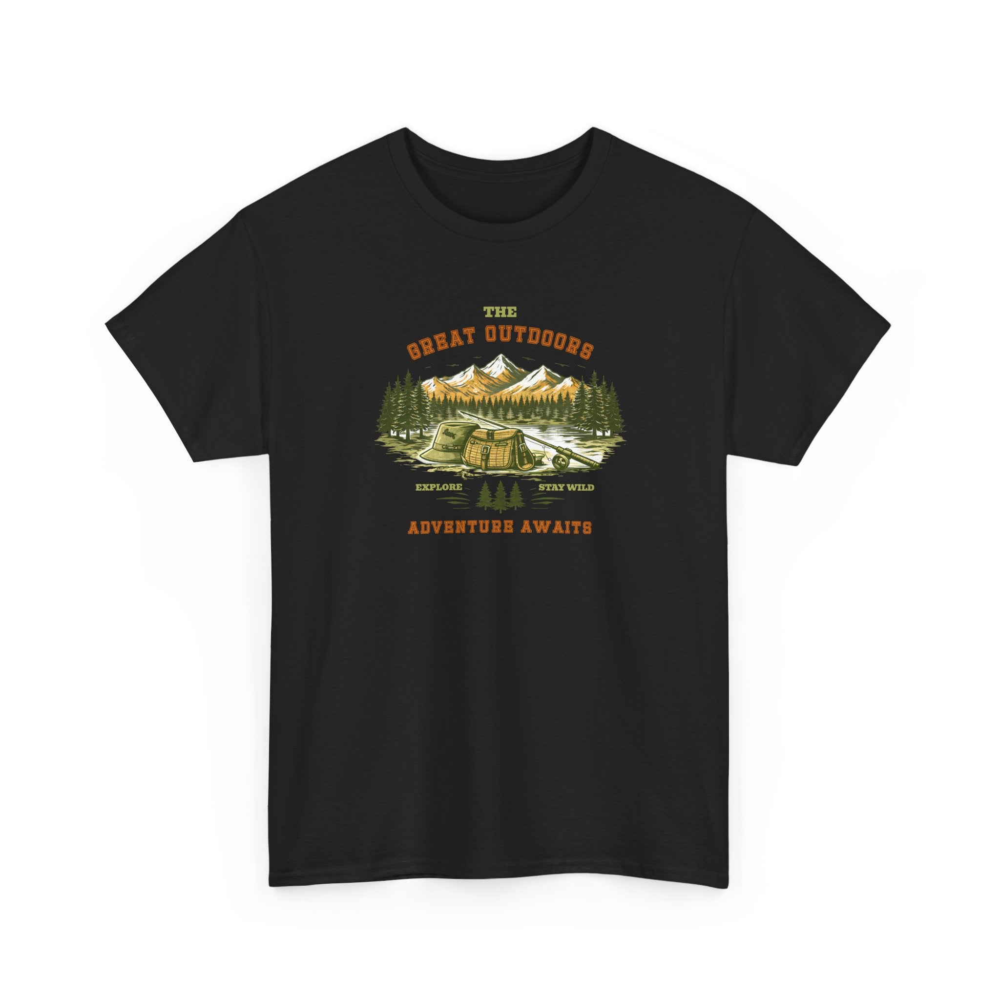 Fishing Camping T-Shirt — "The Great Outdoors: Adventure Awaits" Graphic Tee