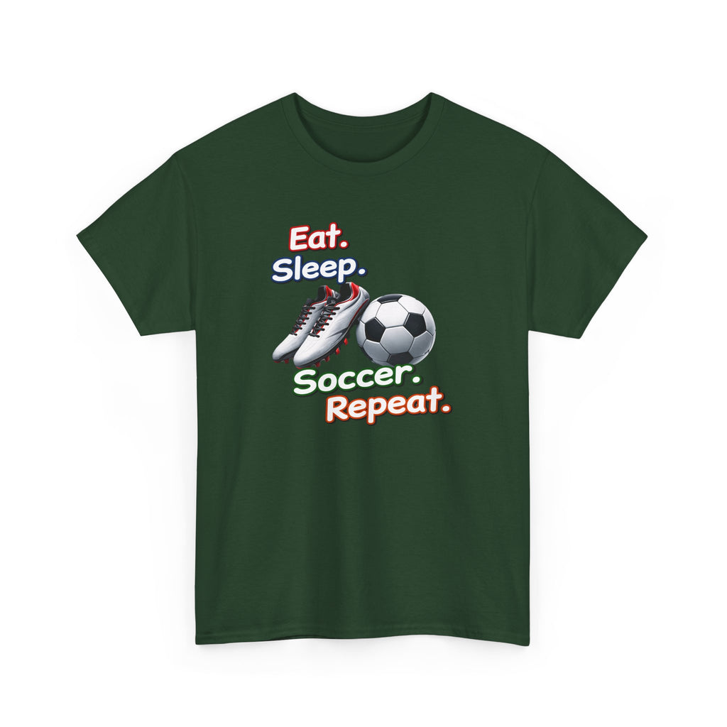Soccer T-Shirt — "Eat. Sleep. Soccer. Repeat." Graphic Tee for Players & Fans