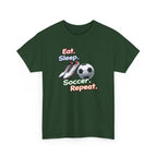 Soccer T-Shirt — "Eat. Sleep. Soccer. Repeat." Graphic Tee for Players & Fans