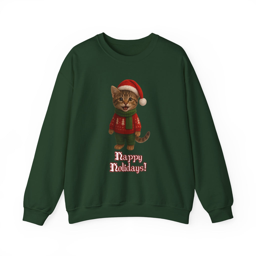 Christmas Kitten Sweatshirt – 'Happy Holidays!' Cute Cat Holiday Crewneck