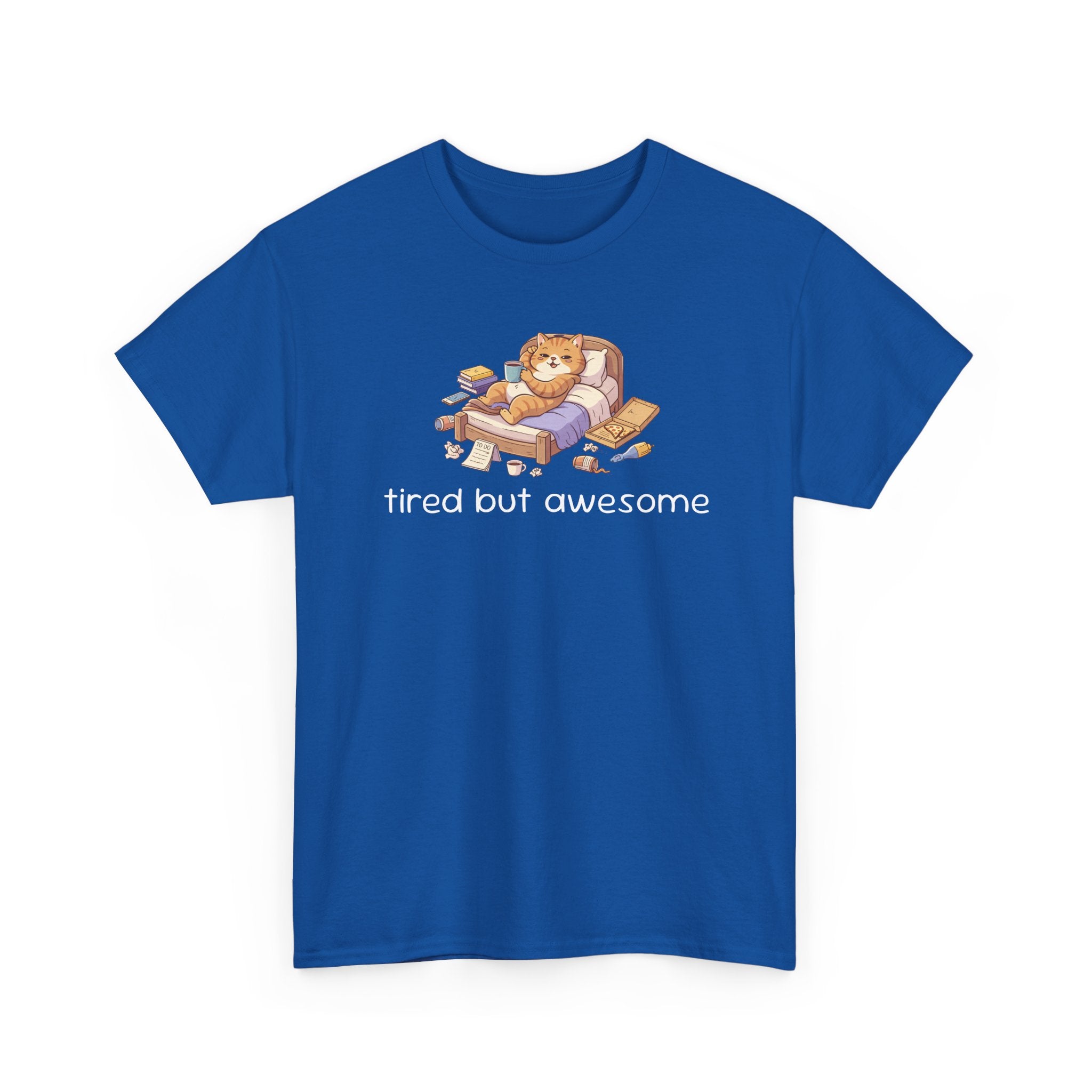 'Tired But Awesome' Cute Cat Relaxing Graphic Tee