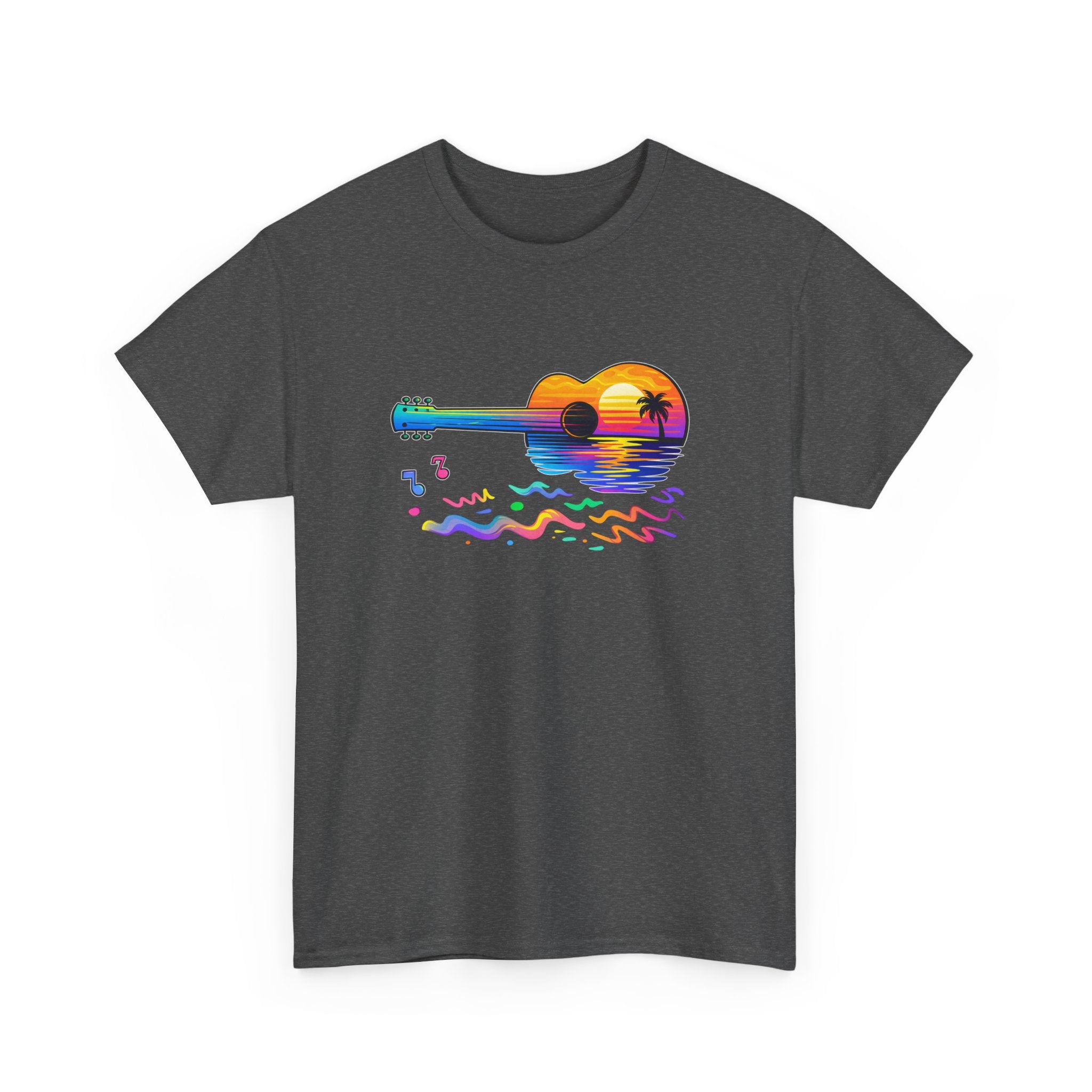 Guitar Sunset T-Shirt — Retro Tropical Sunrise Music Tee