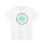 T shirt with the words stay resilient, good, hopeful, curious, grounded, calm.