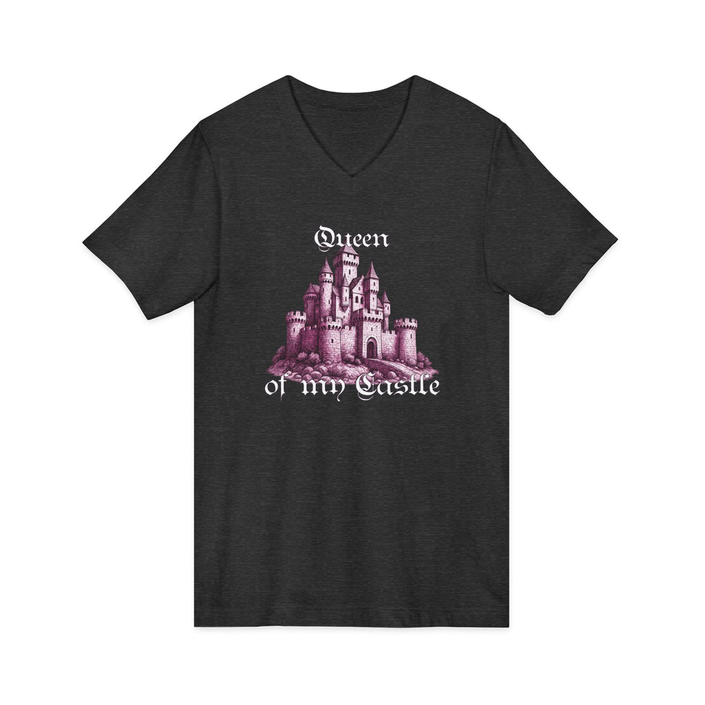 Fairytale Castle V-Neck Tee — 'Queen of My Castle' Vintage Castle Graphic