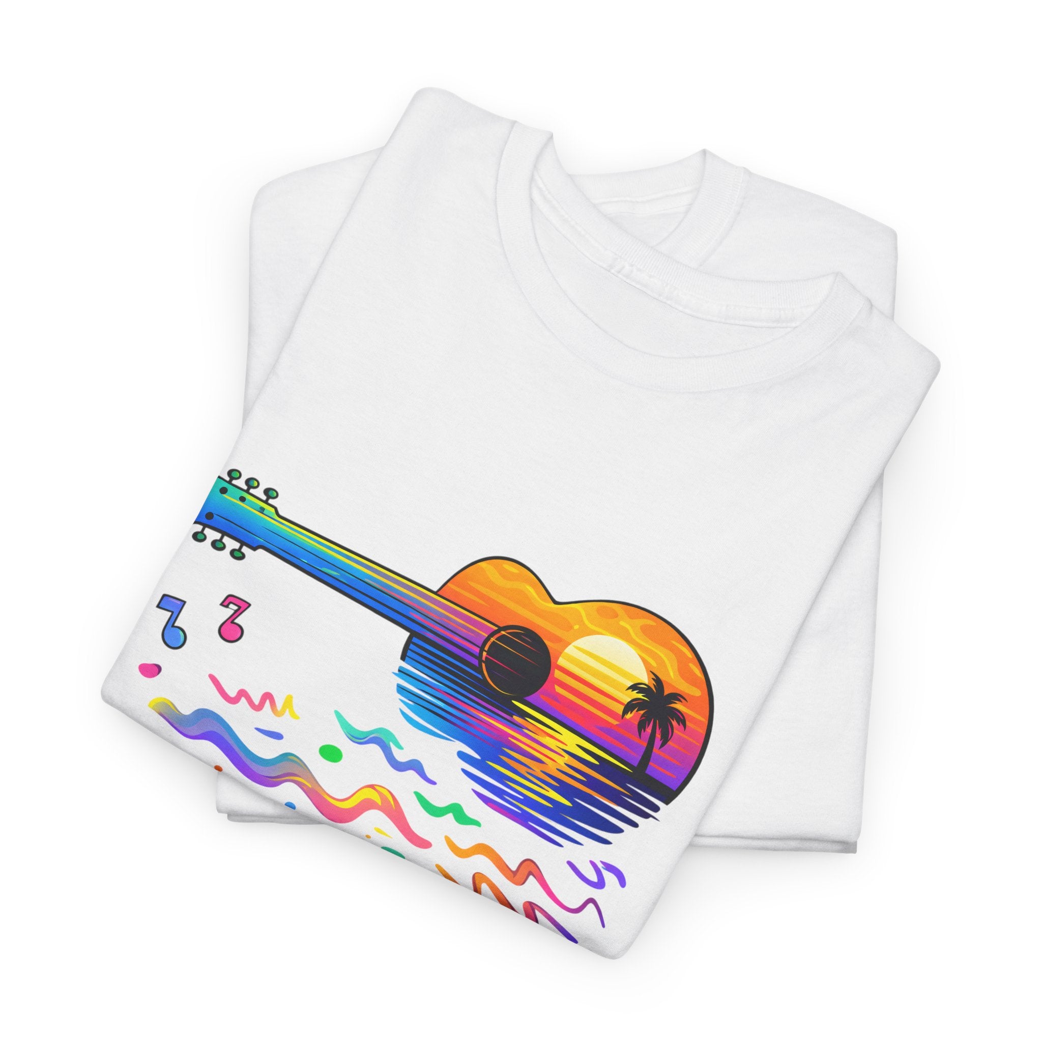 Guitar Sunset T-Shirt — Retro Tropical Sunrise Music Tee