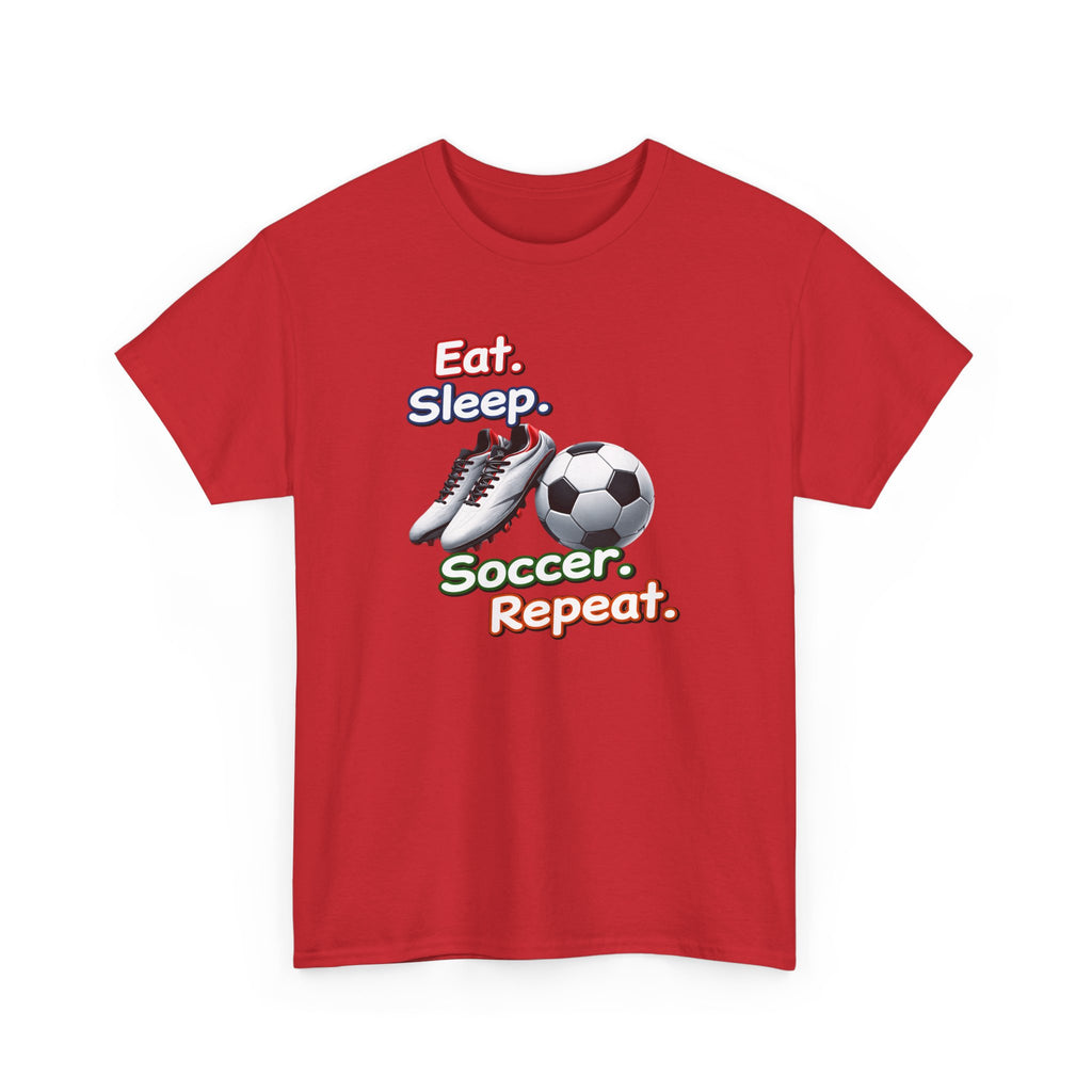 Soccer T-Shirt — "Eat. Sleep. Soccer. Repeat." Graphic Tee for Players & Fans