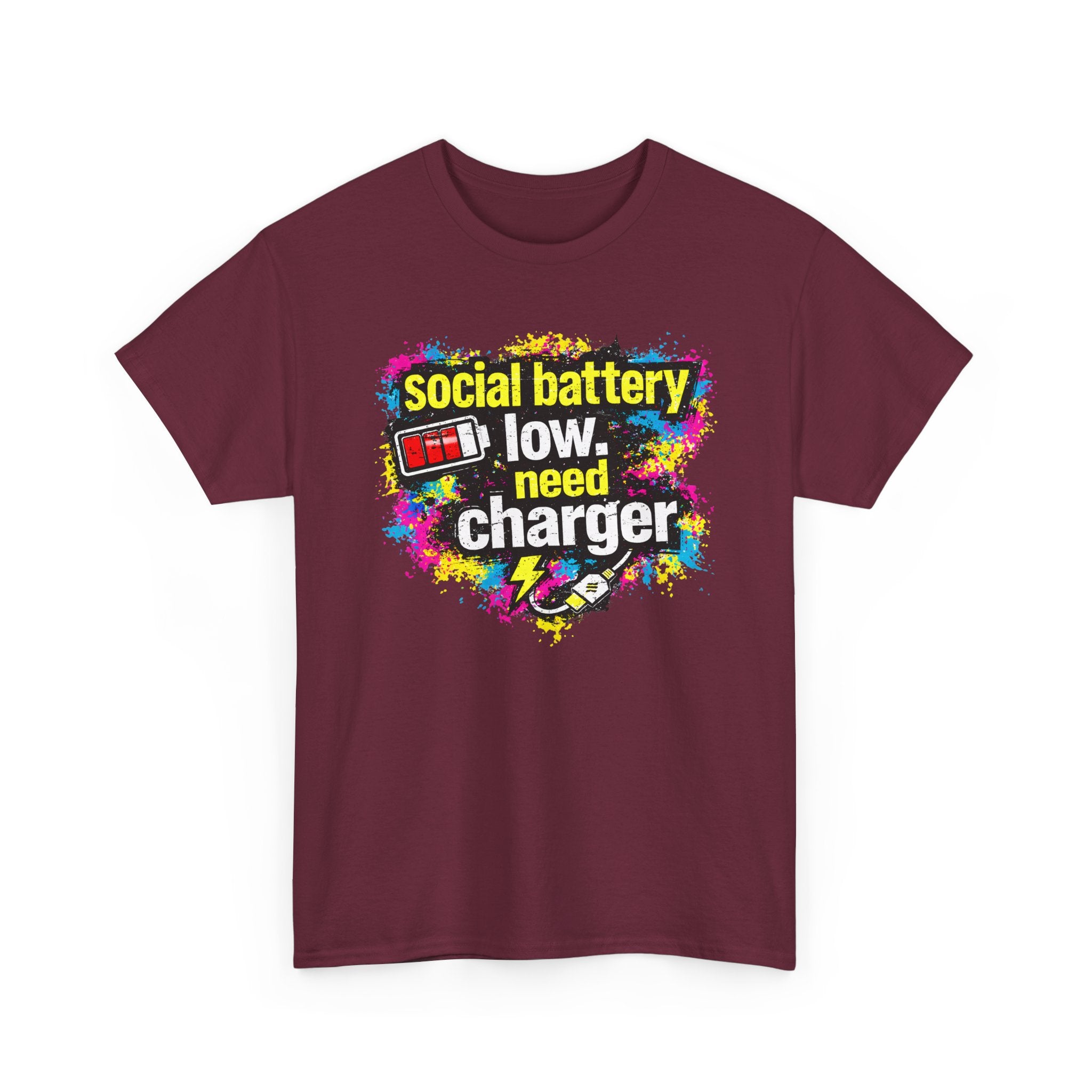 Social Battery Low Need Charger T-Shirt — Funny Sarcastic Introvert Graphic Tee