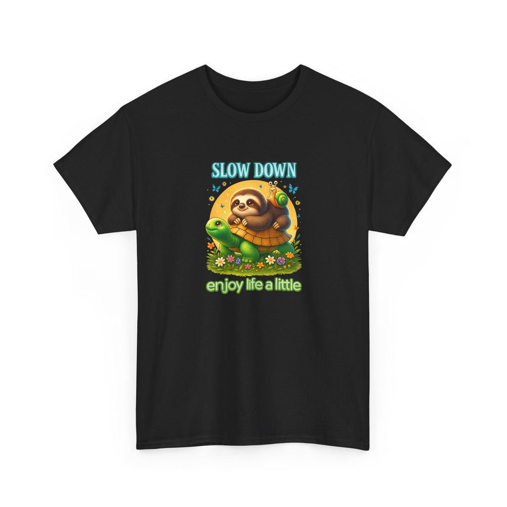Slow Down Turtle Sloth & Snail V-Neck Tee — "Enjoy Life a Little" Relaxed Graphic Shirt