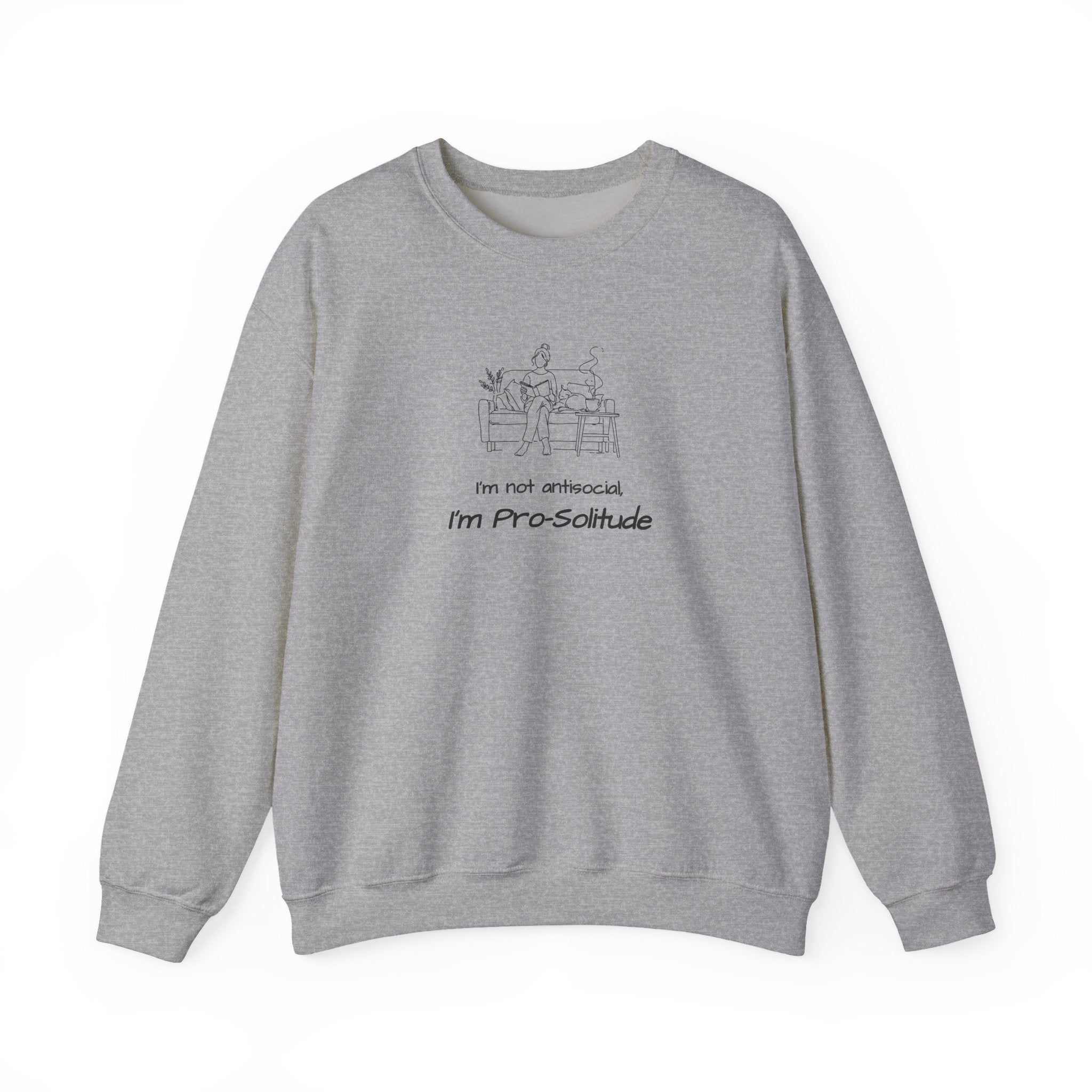 Crewneck Sweatshirt — “I’m Not Antisocial, I’m Pro-Solitude” Minimal Introvert Illustration