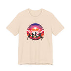 Retro Sunset Dancing Dogs T-Shirt — Vintage Rainbow Skyline Graphic Tee