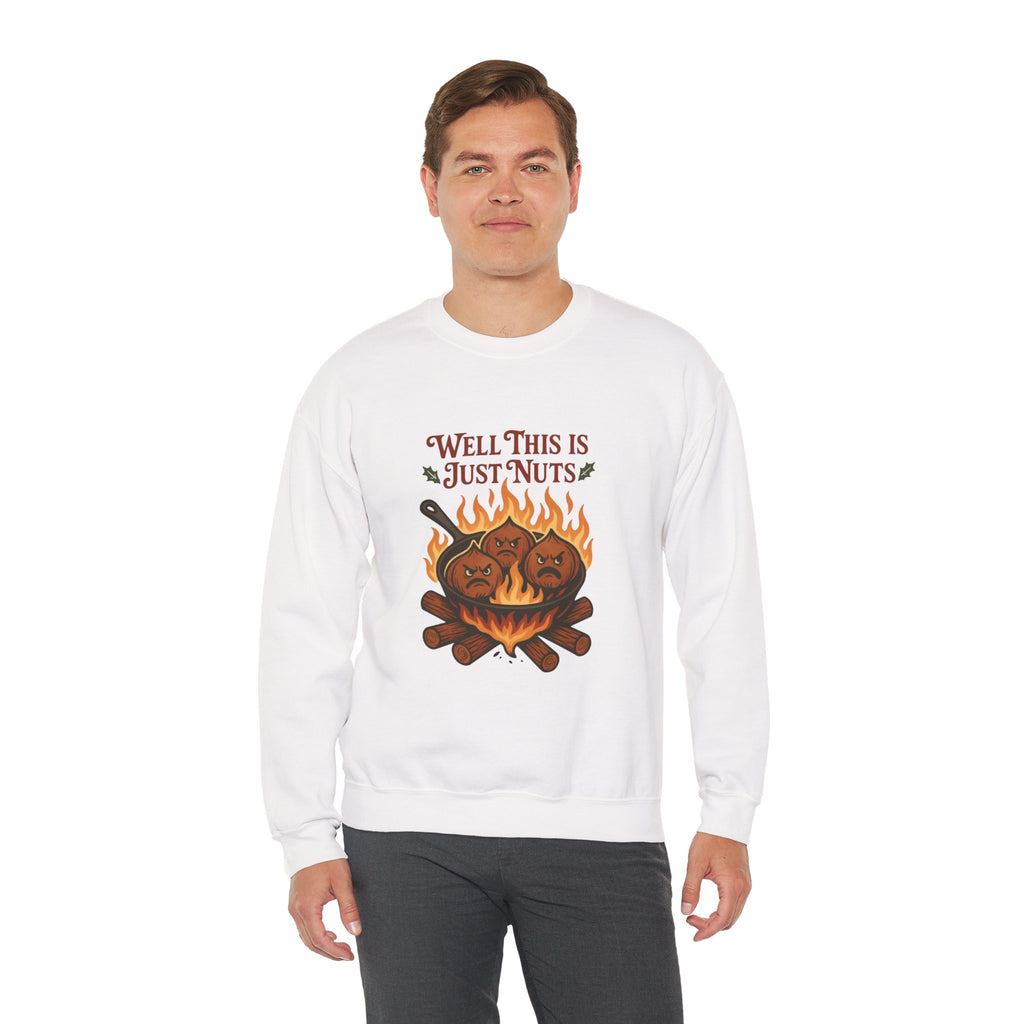 Crewneck Sweatshirt — "Well This Is Just Nuts" Roasting Chestnuts Graphic