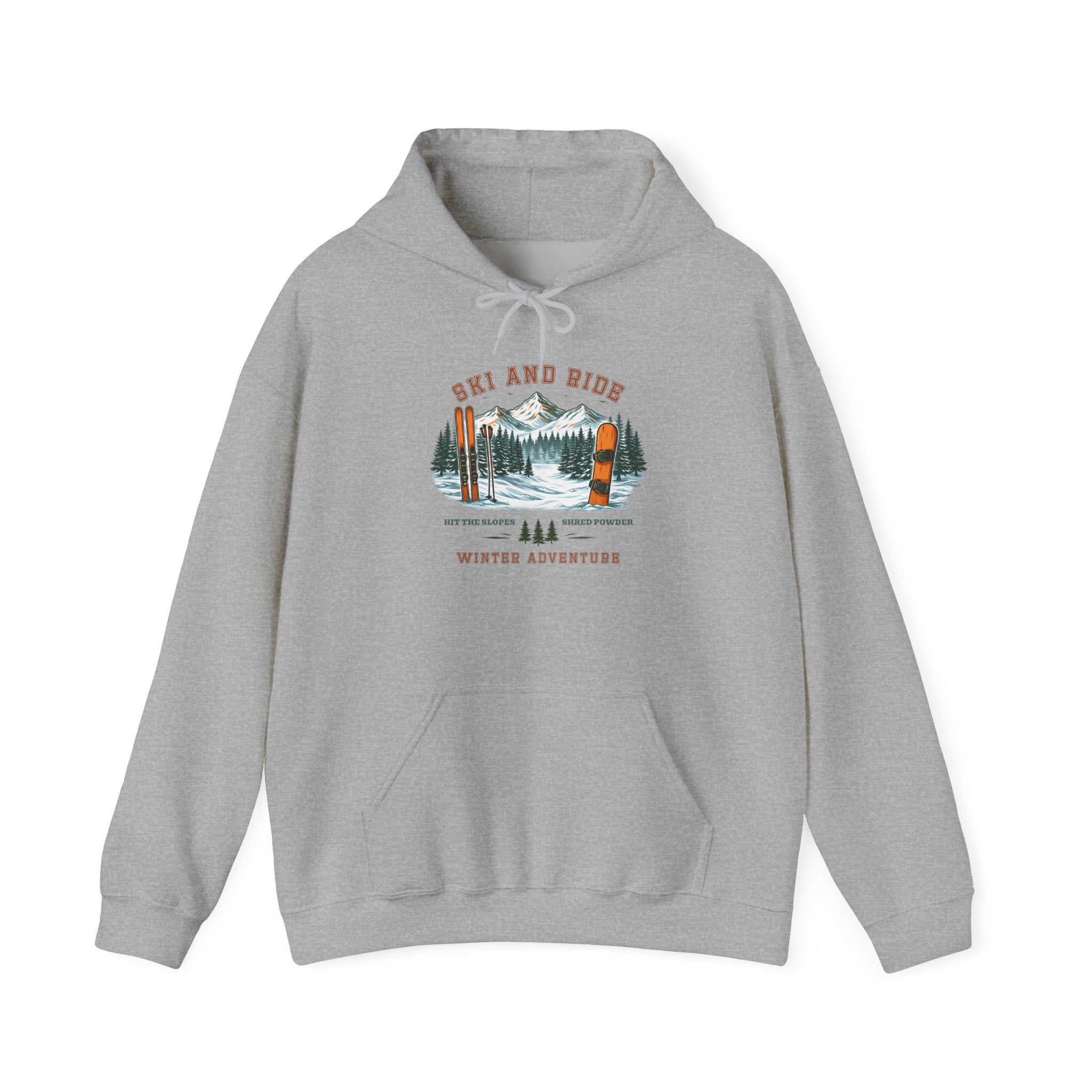 Ski and Ride Hoodie — Vintage Mountain Winter Adventure Pullover