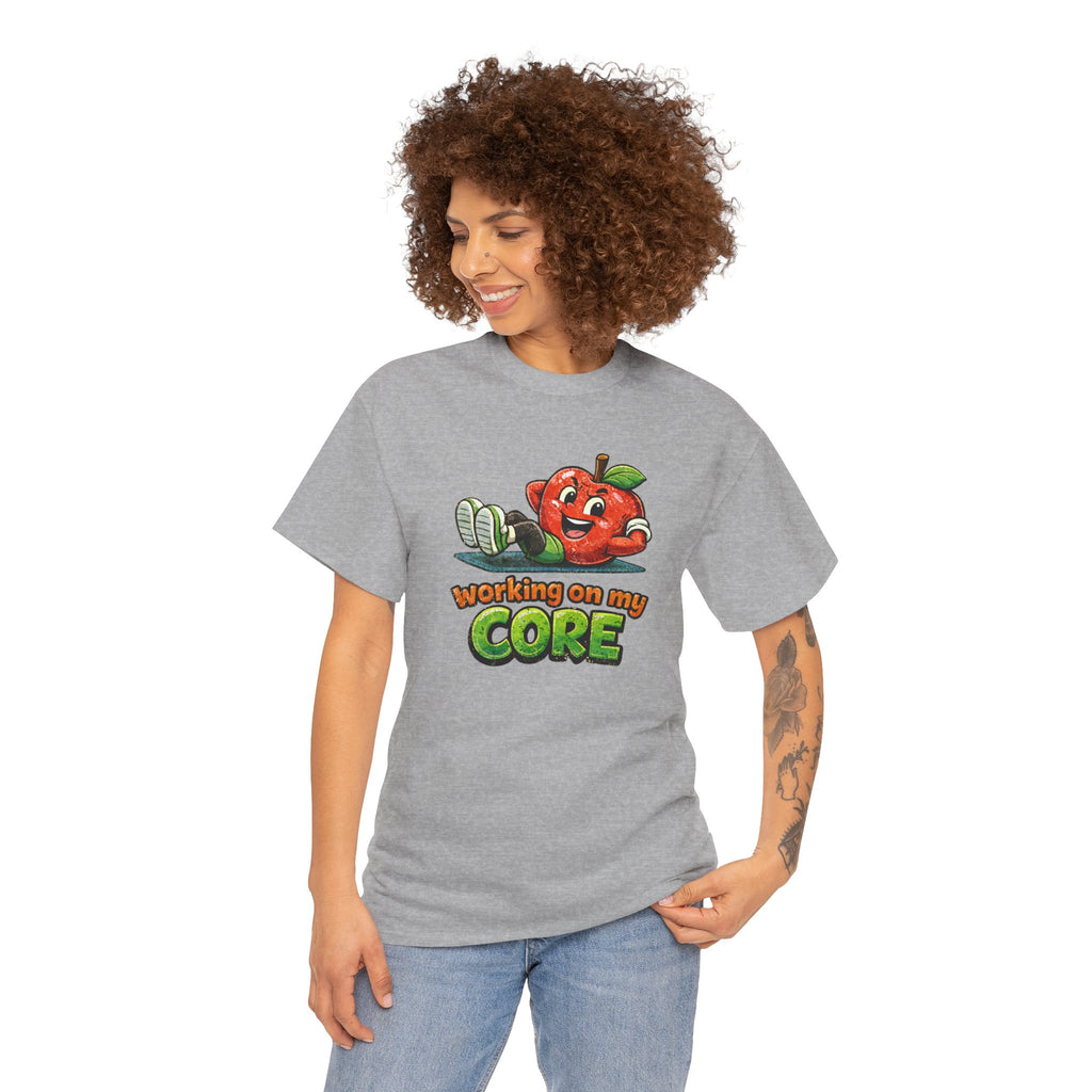 Working on My Core Funny Exercise T-Shirt —  Retro Apple Fitness Tee