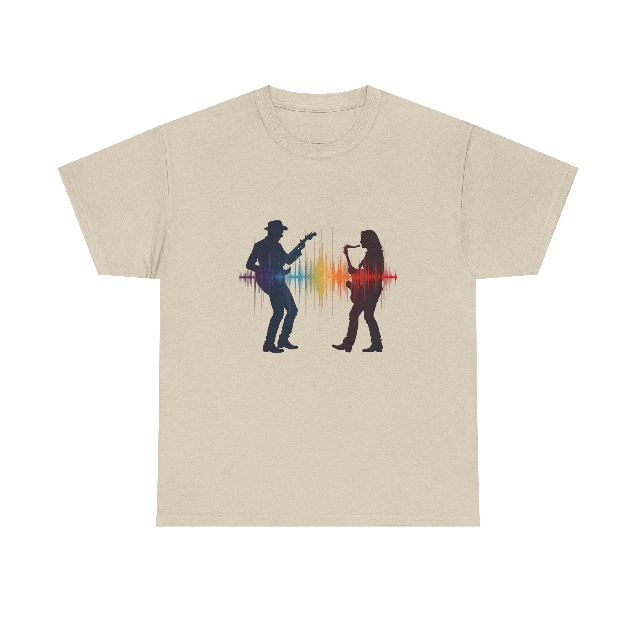 Music Lovers T‑Shirt – Guitarist & Singer Silhouette with Colorful Soundwave
