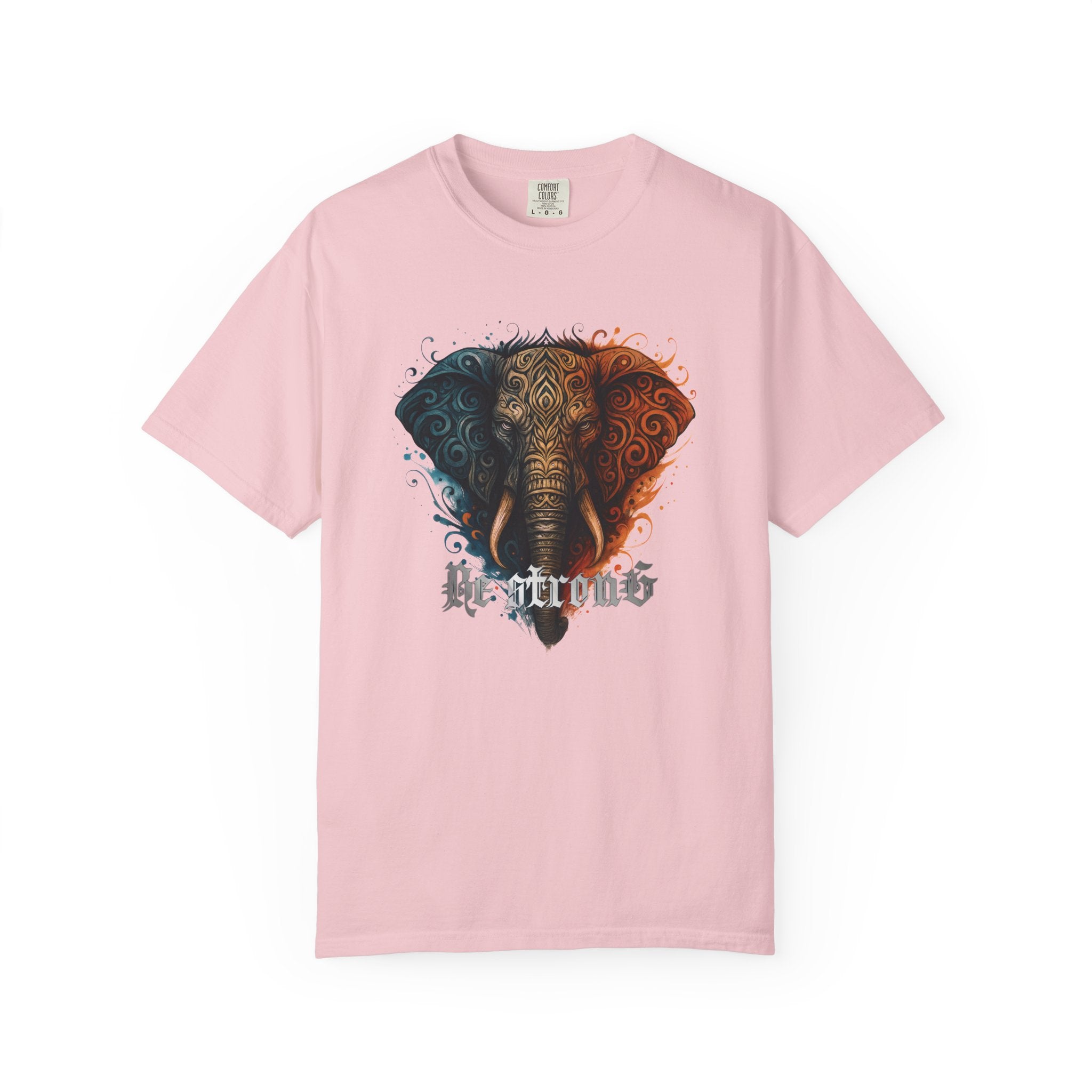 Elephant Head Graphic Tee — 'Be Strong' Tribal Art T-Shirt