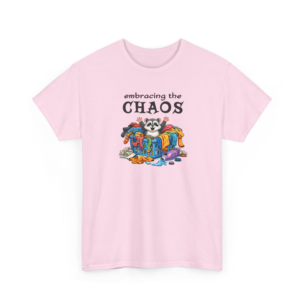 Embracing the Chaos T‑Shirt — Playful Raccoon & Messy Wardrobe Graphic Tee