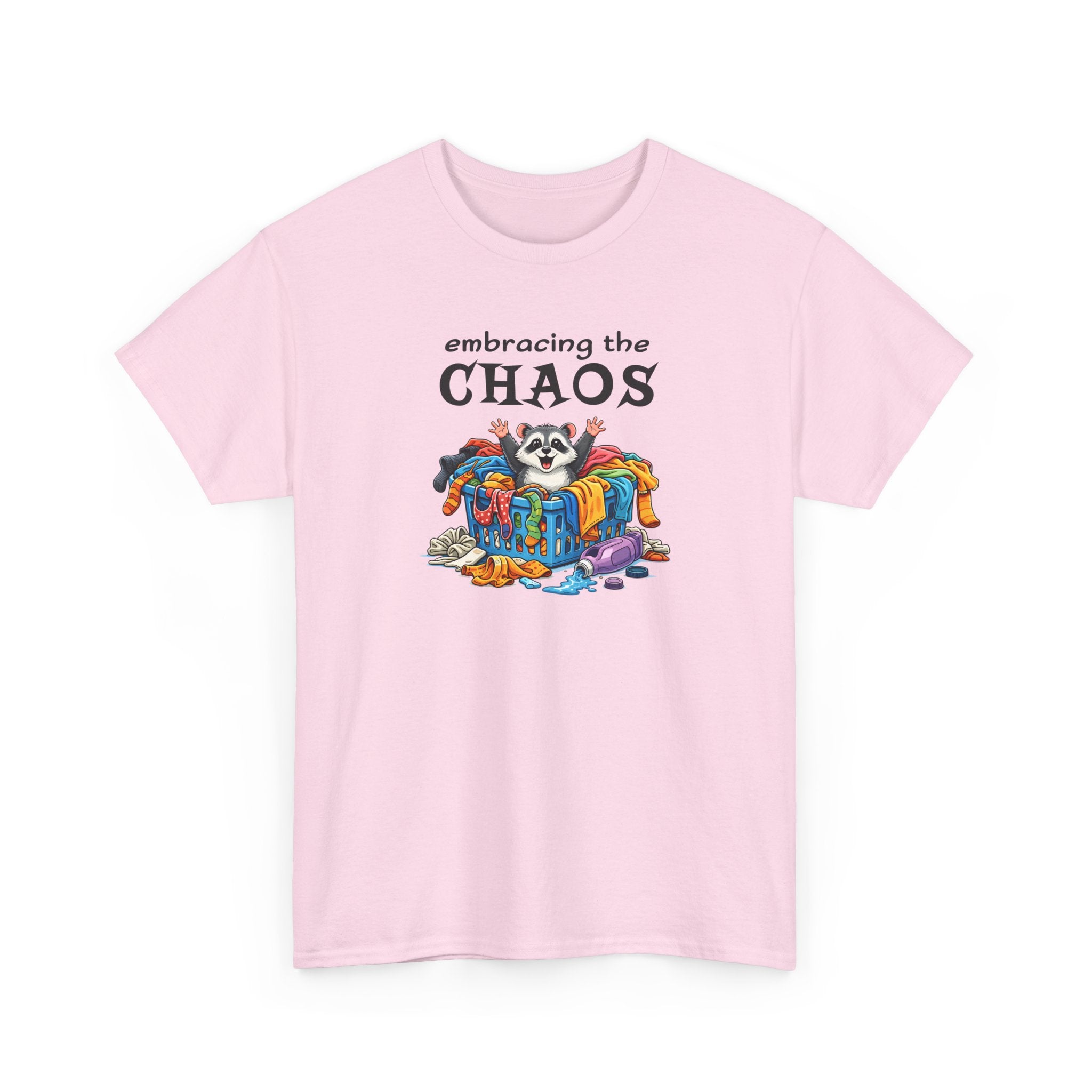 Embracing the Chaos T‑Shirt — Playful Raccoon & Messy Wardrobe Graphic Tee