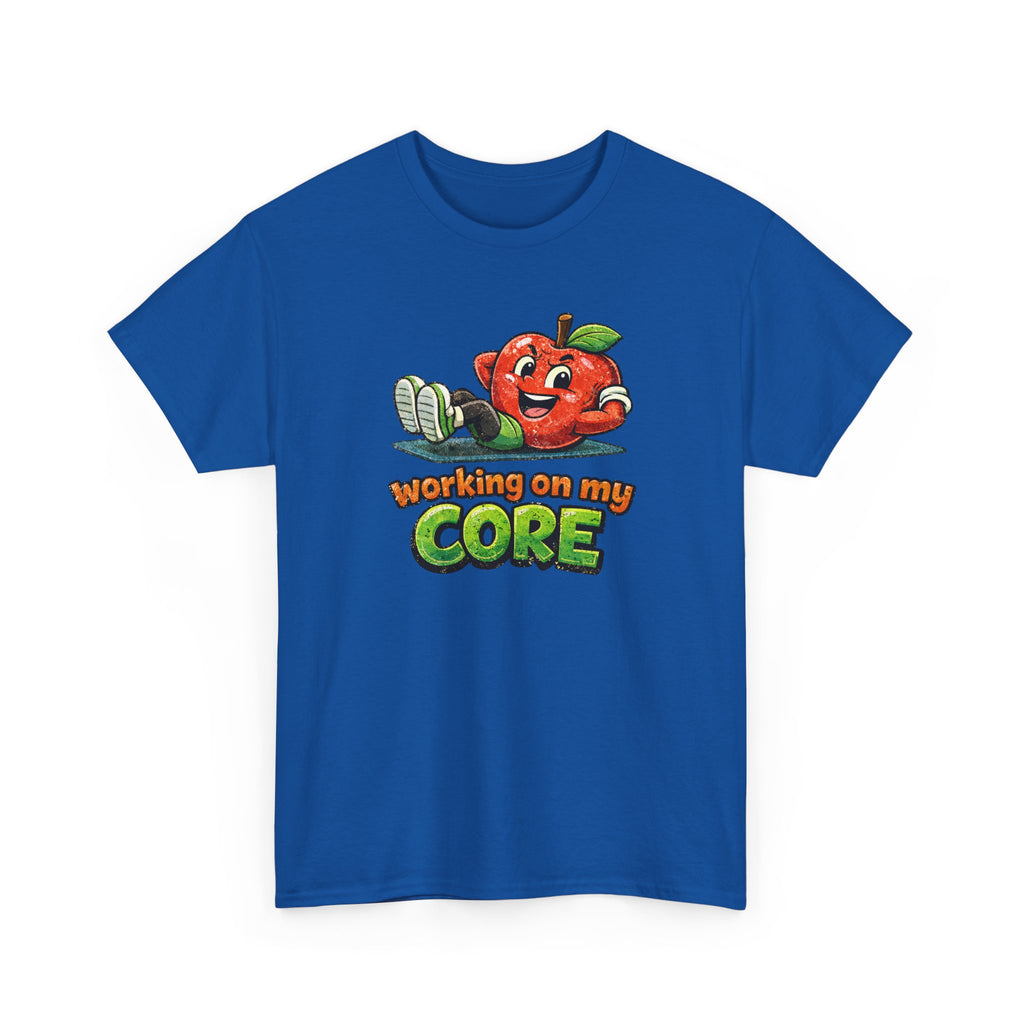 Working on My Core Funny Exercise T-Shirt —  Retro Apple Fitness Tee