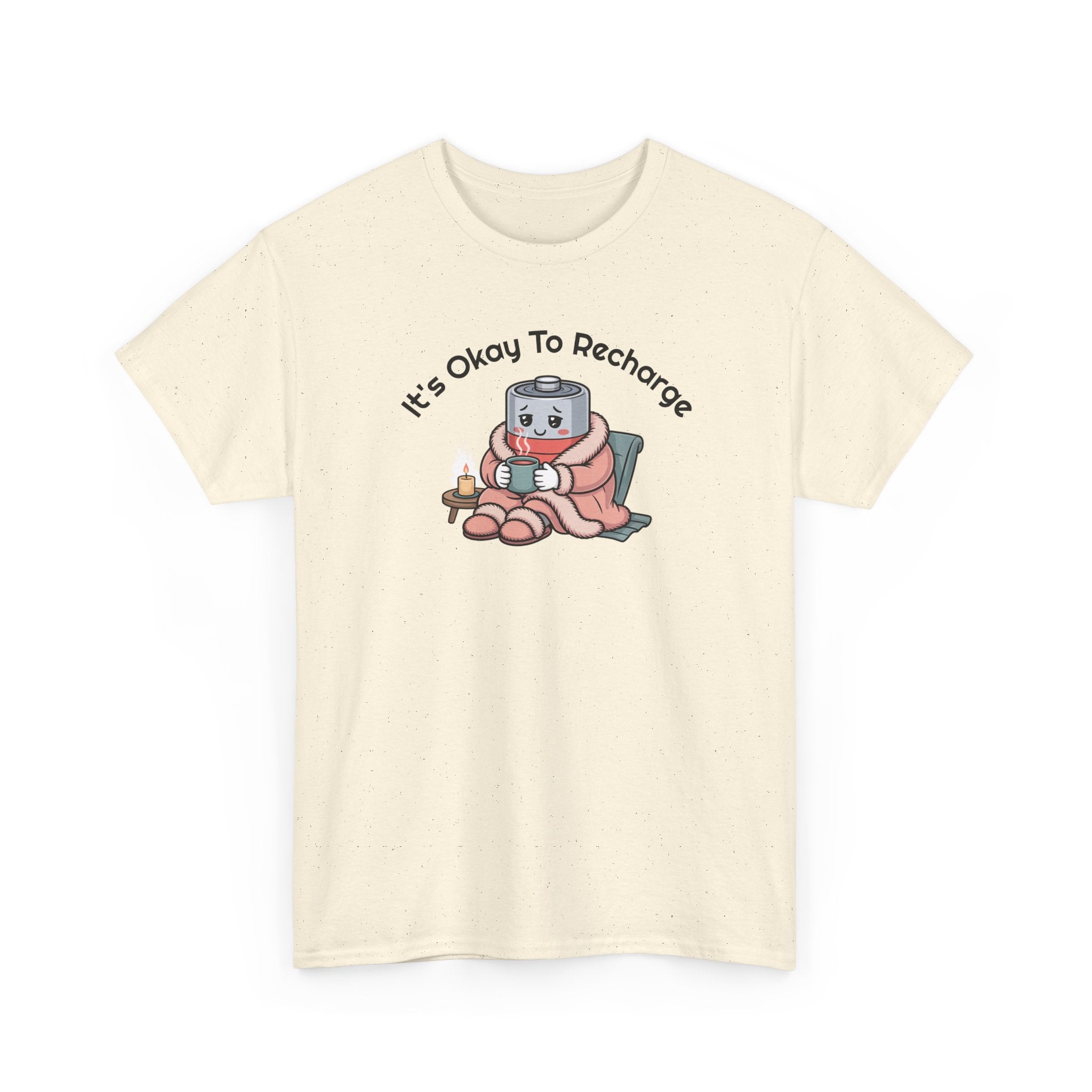 It's Okay to Recharge T-Shirt — Relaxing Self-Care Tee with Cute Battery Design