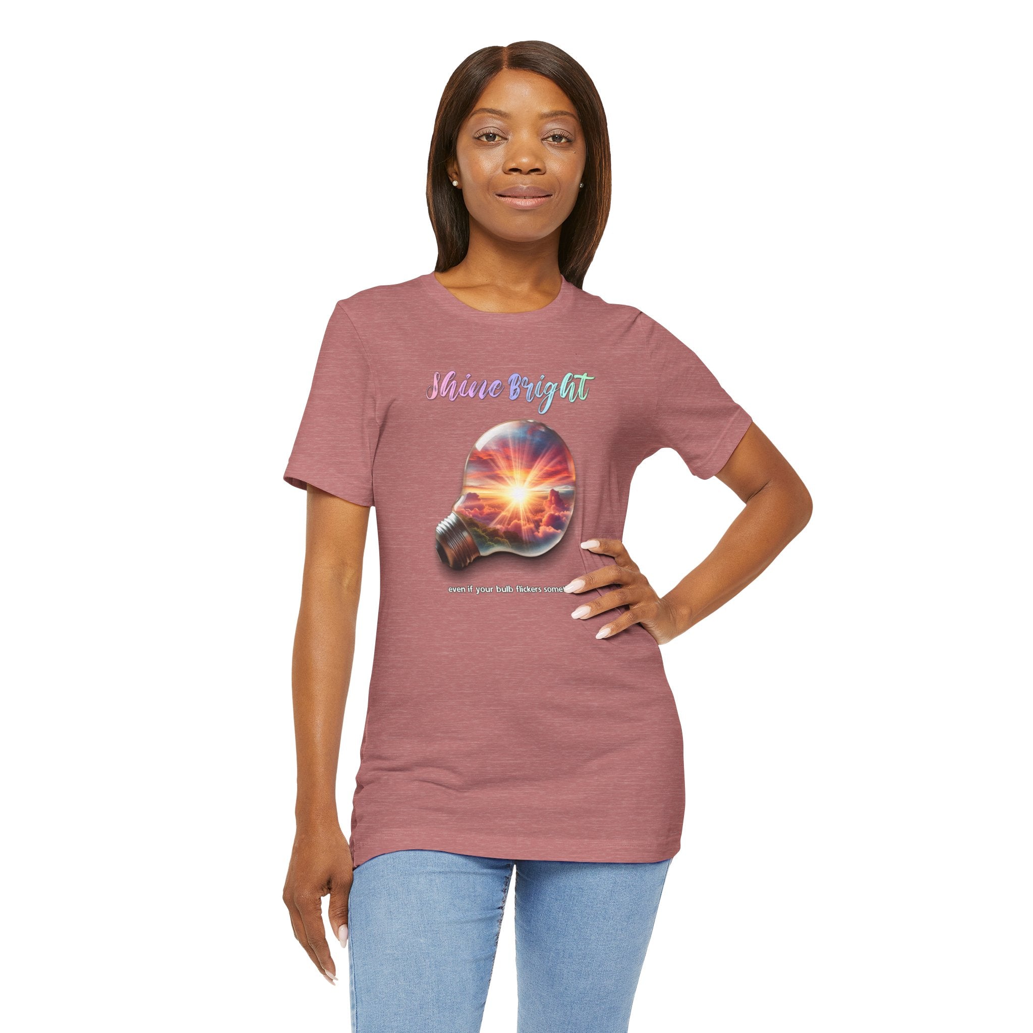 Shine Bright Lightbulb Graphic Tee — Inspirational Sunrise Design