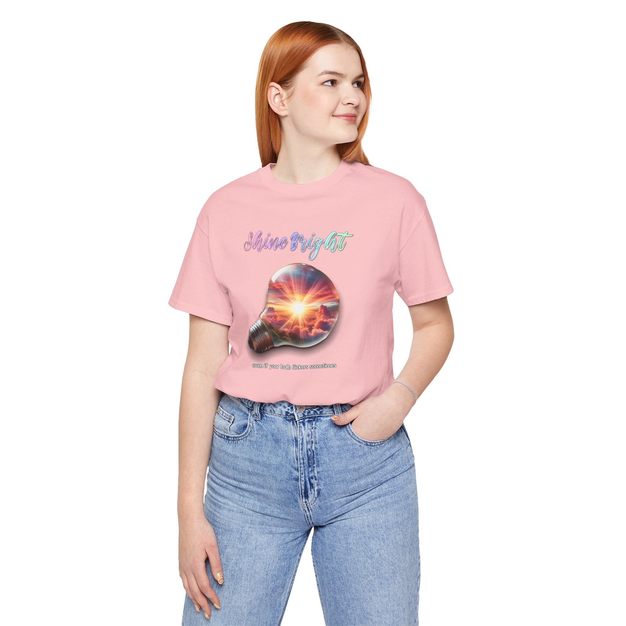 Shine Bright Lightbulb Graphic Tee — Inspirational Sunrise Design