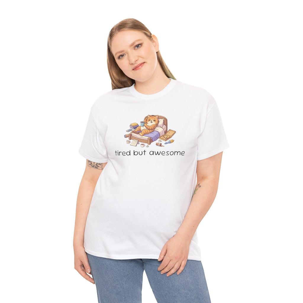 'Tired But Awesome' Cute Cat Relaxing Graphic Tee