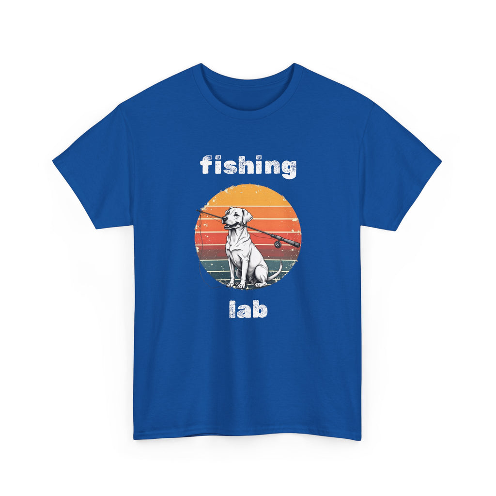 Fishing Lab T-Shirt — Retro Sunset Labrador Fishing Tee for Dog Lovers