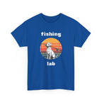 Fishing Lab T-Shirt — Retro Sunset Labrador Fishing Tee for Dog Lovers