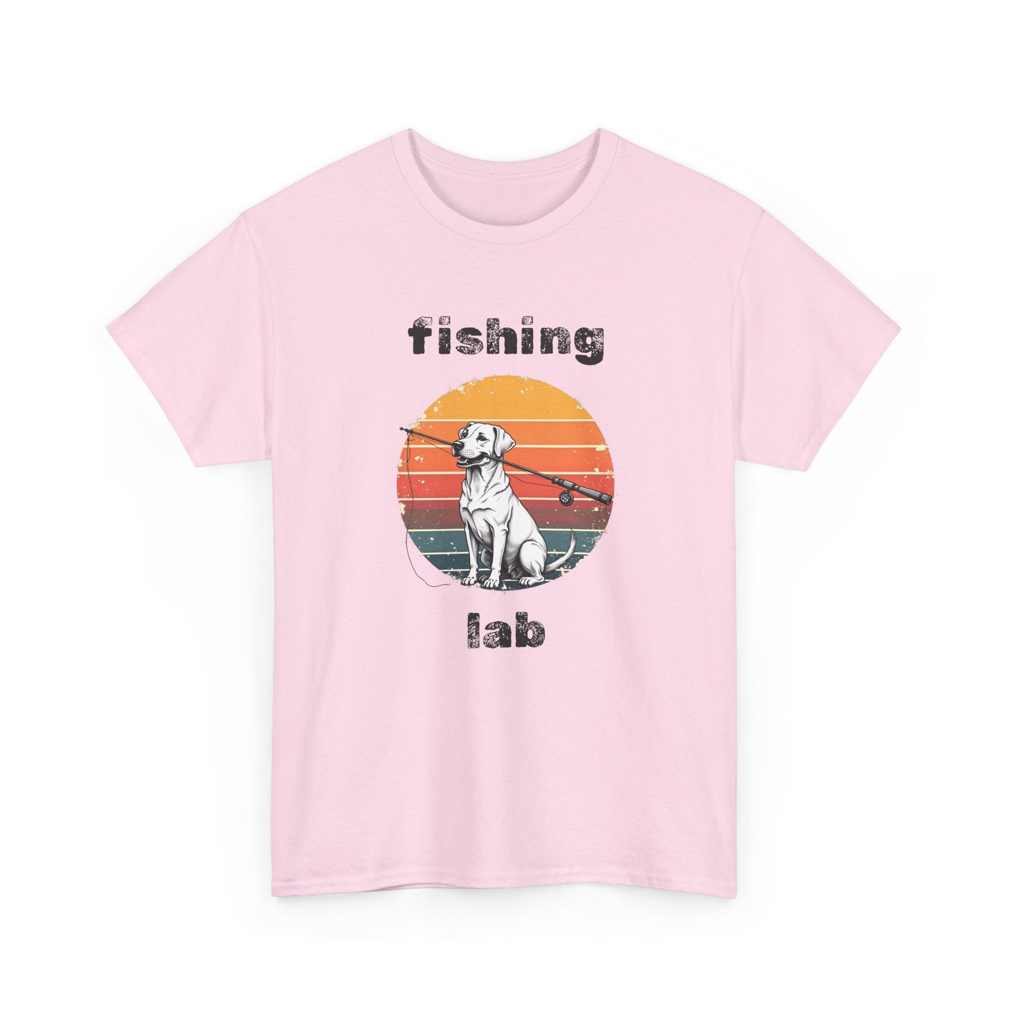 Fishing Lab T-Shirt — Retro Sunset Labrador Fishing Tee for Dog Lovers