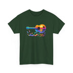 Guitar Sunset T-Shirt — Retro Tropical Sunrise Music Tee