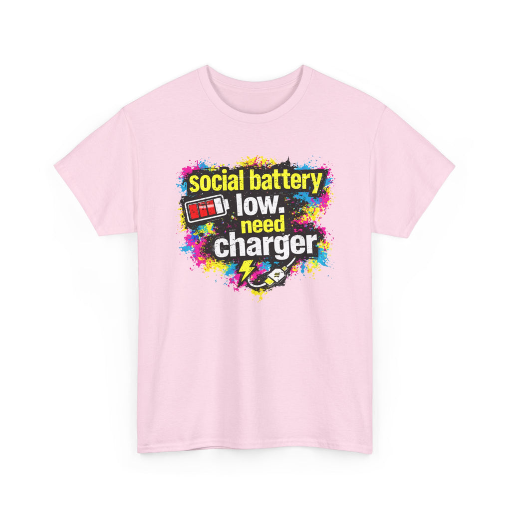 Social Battery Low Need Charger T-Shirt — Funny Sarcastic Introvert Graphic Tee
