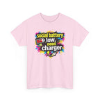 Social Battery Low Need Charger T-Shirt — Funny Sarcastic Introvert Graphic Tee