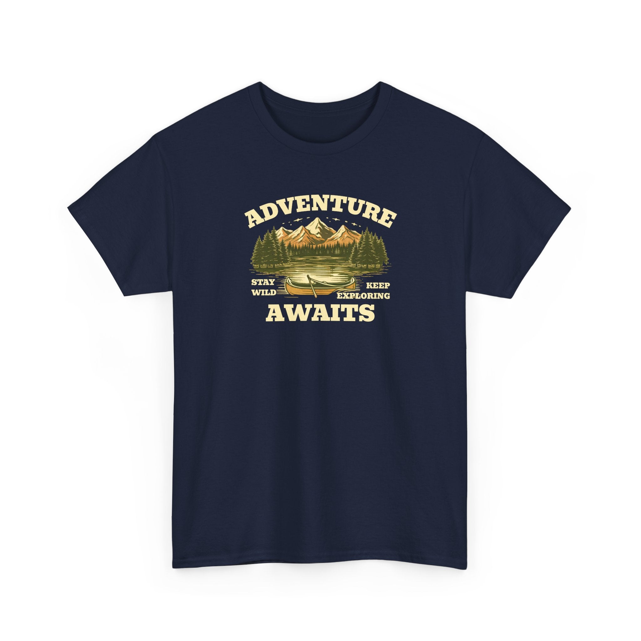 Adventure Awaits T-Shirt — Vintage Mountain Canoe Graphic Tee