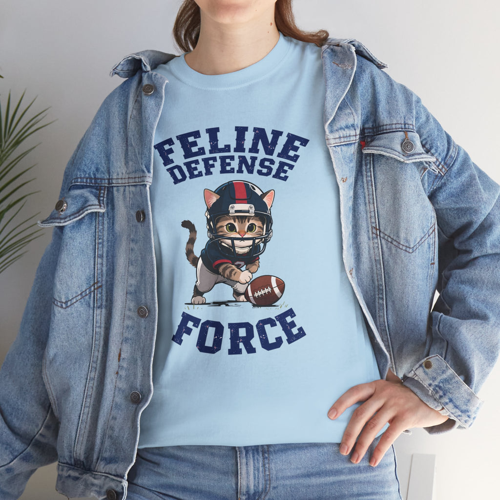 Feline Defense Force T-Shirt — Cute Football Cat Tee for Cat Lovers & Sports Fans