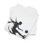 Soccer Player Silhouette Tee — Dynamic Kicking Football Graphic T-Shirt