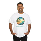 Beach Sunset T-Shirt — "Happiness Comes in Waves" Surf Graphic Tee
