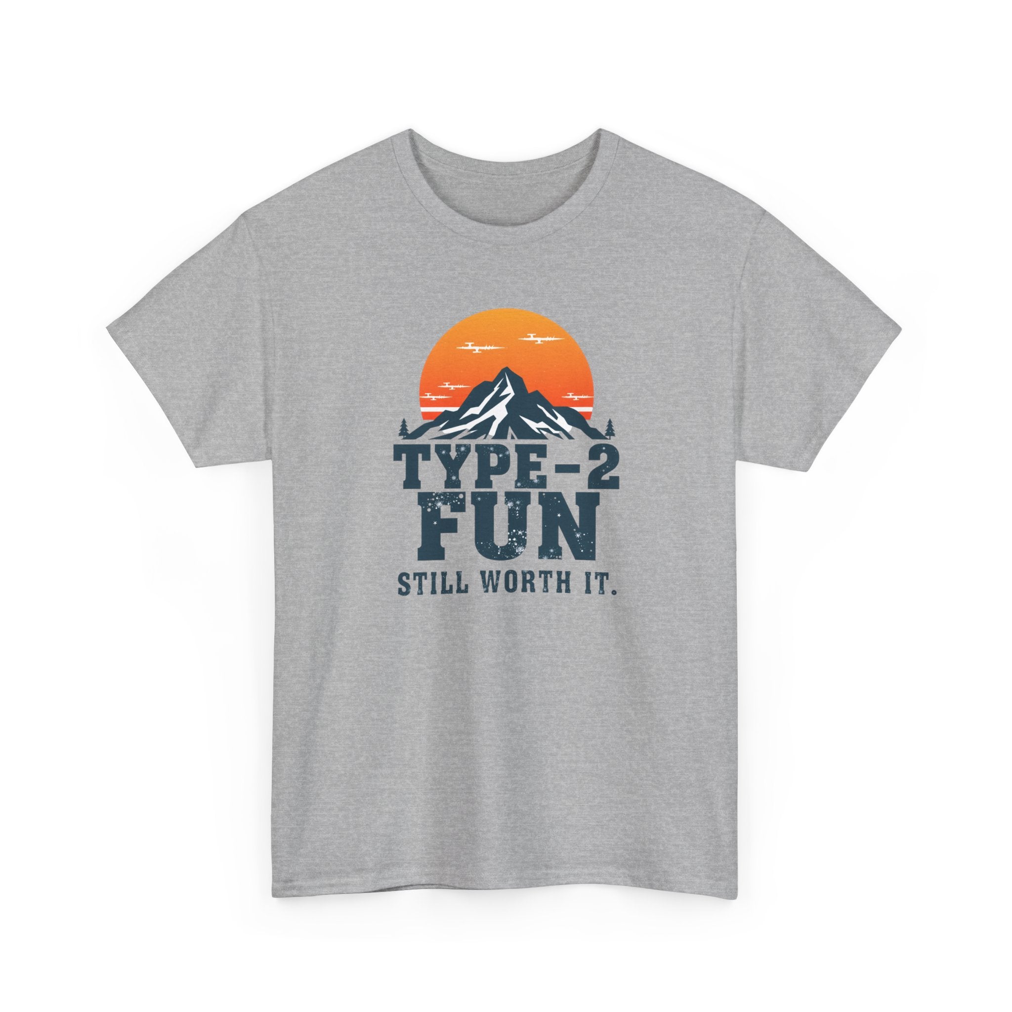 Type‑2 Fun Mountain T‑Shirt — "Type-2 Fun Still Worth It" Retro Sunset Tee