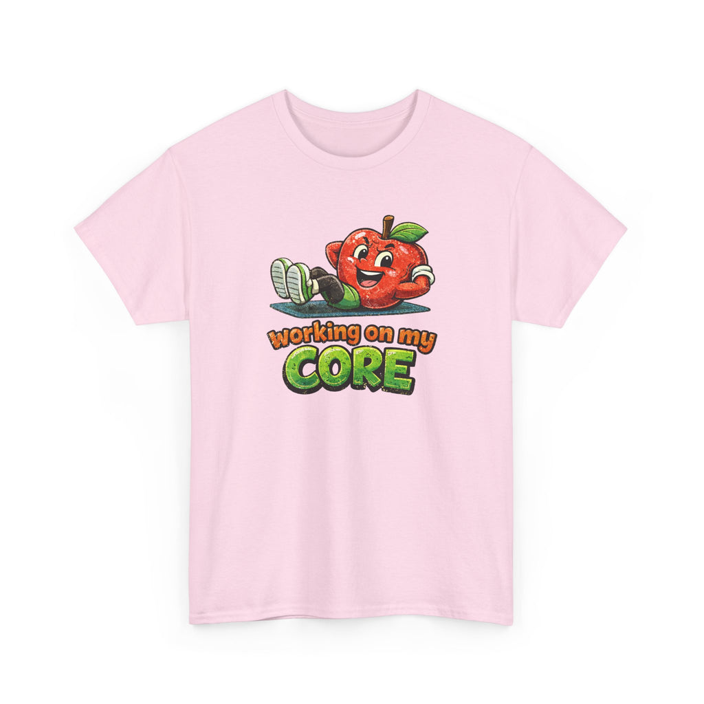 Working on My Core Funny Exercise T-Shirt —  Retro Apple Fitness Tee