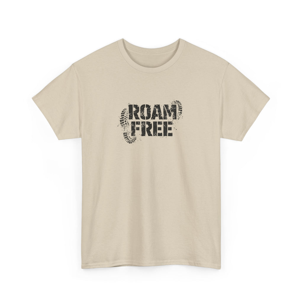 Roam Free T-Shirt — Outdoor Adventure Tee with Boot Print Graphic