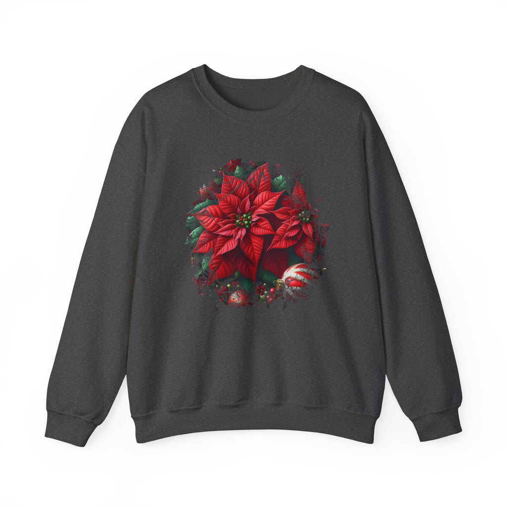 Poinsettia Wreath Crewneck Sweatshirt — Holiday Floral Christmas Sweater