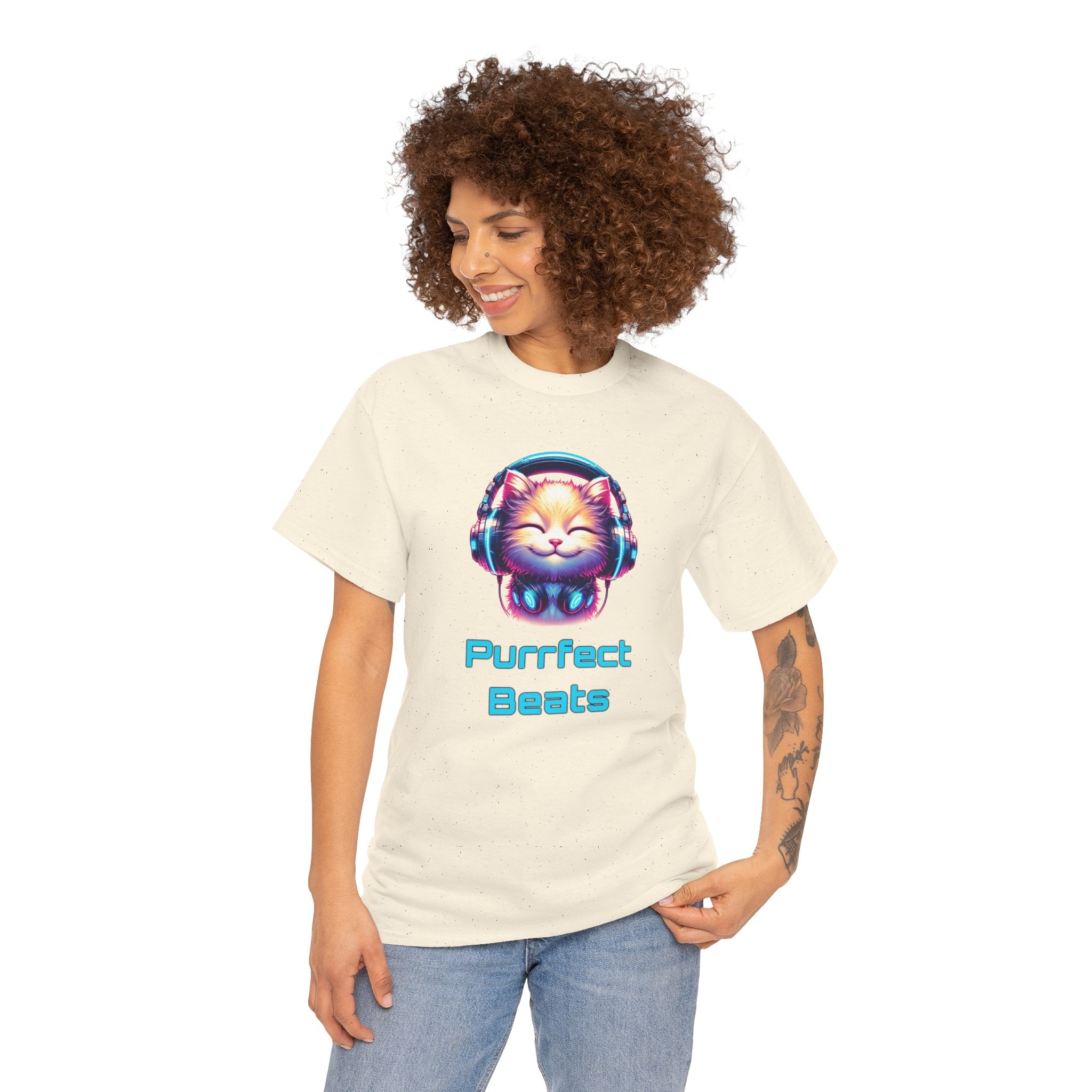 T-Shirt — "Purrfect Beats" Cat DJ Graphic Tee