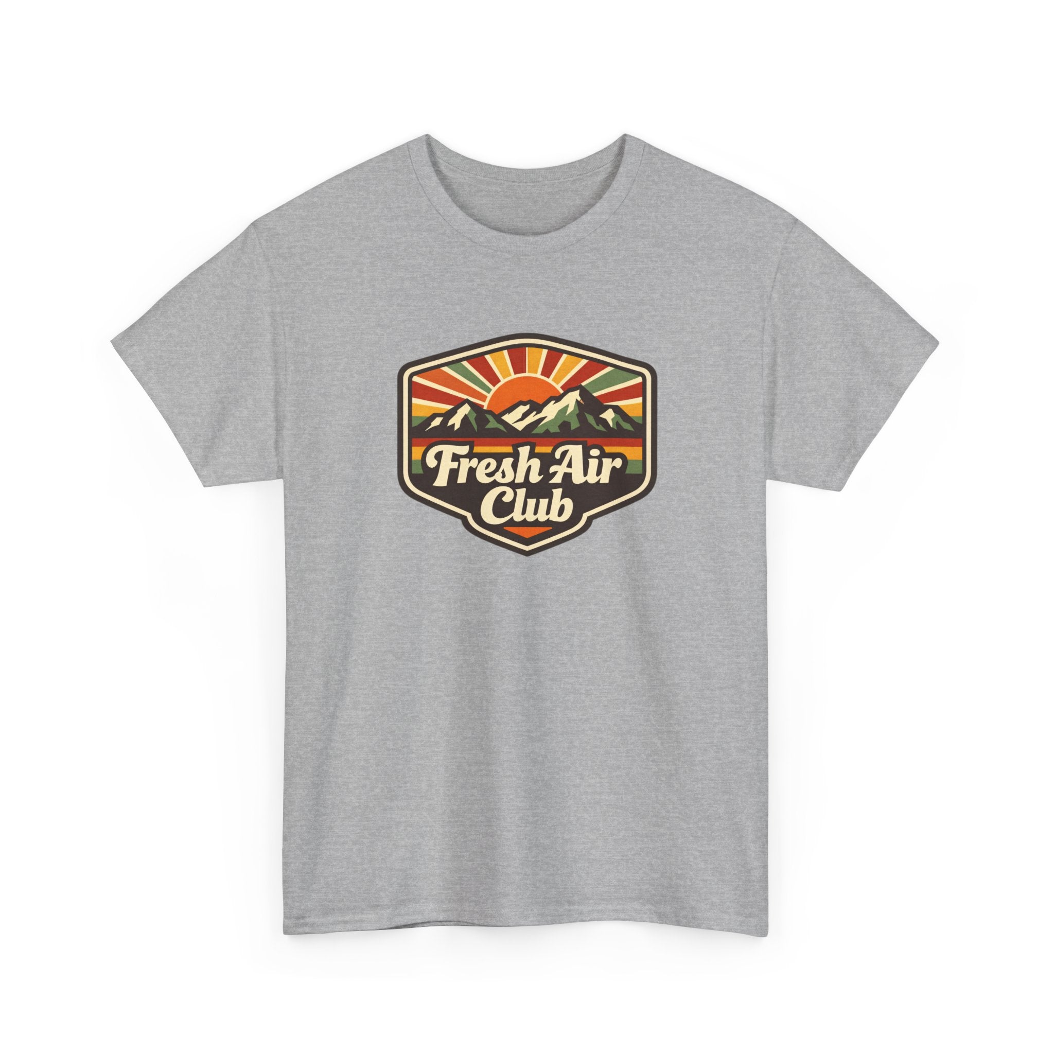 Fresh Air Club T-Shirt — Retro Mountain Sunset Outdoor Tee