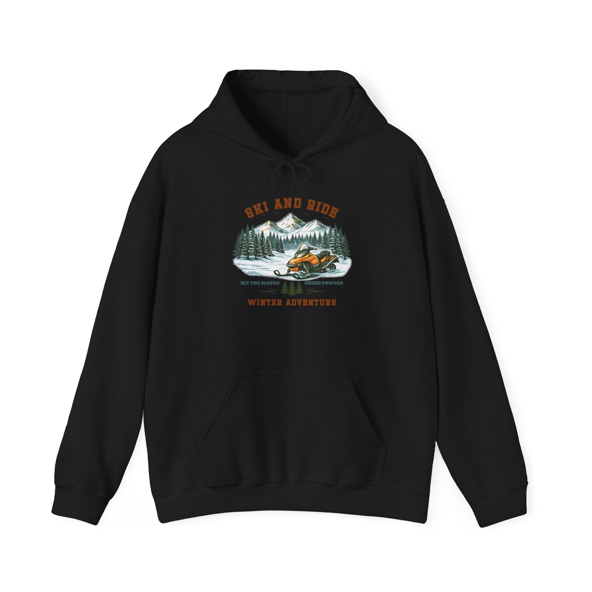Snowmobile Ski and Ride Hoodie — Vintage Mountain Winter Adventure Pullover