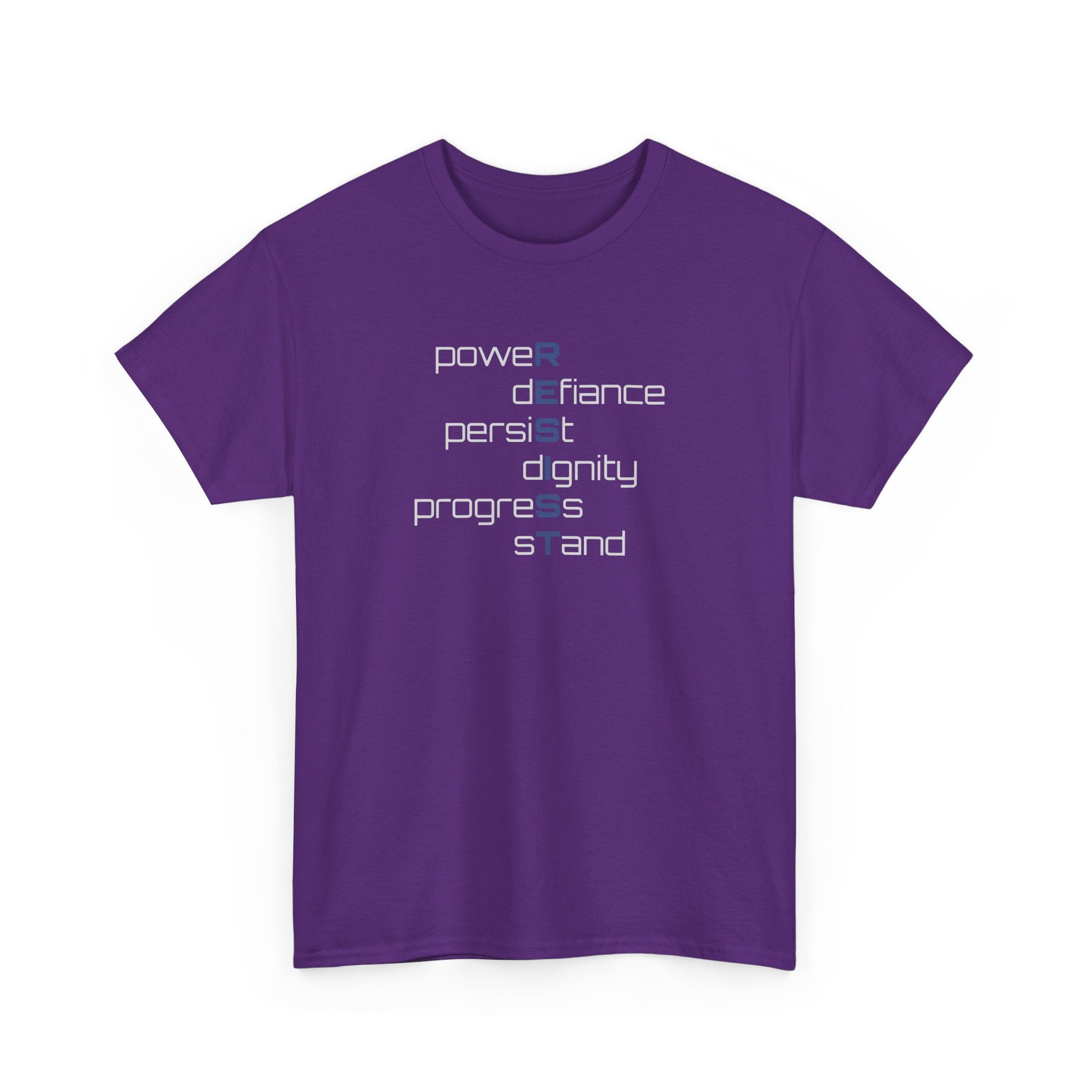 Resist T‑Shirt — 'power defiance persist dignity progress stand' Minimalist Protest Tee