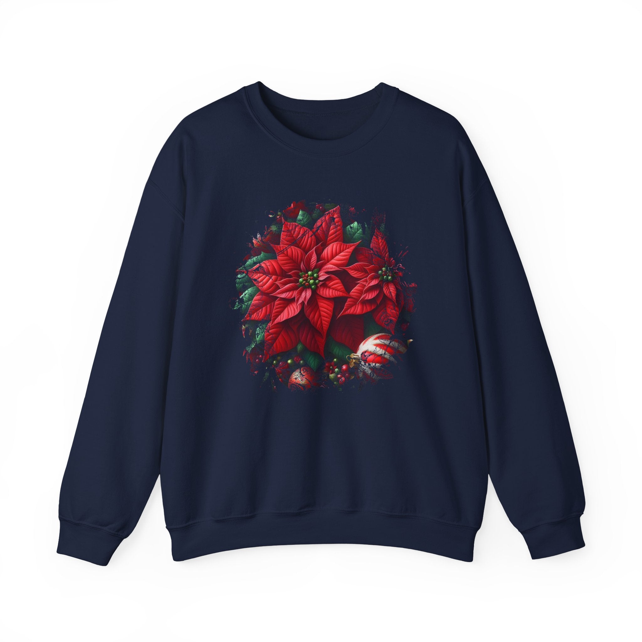 Poinsettia Wreath Crewneck Sweatshirt — Holiday Floral Christmas Sweater