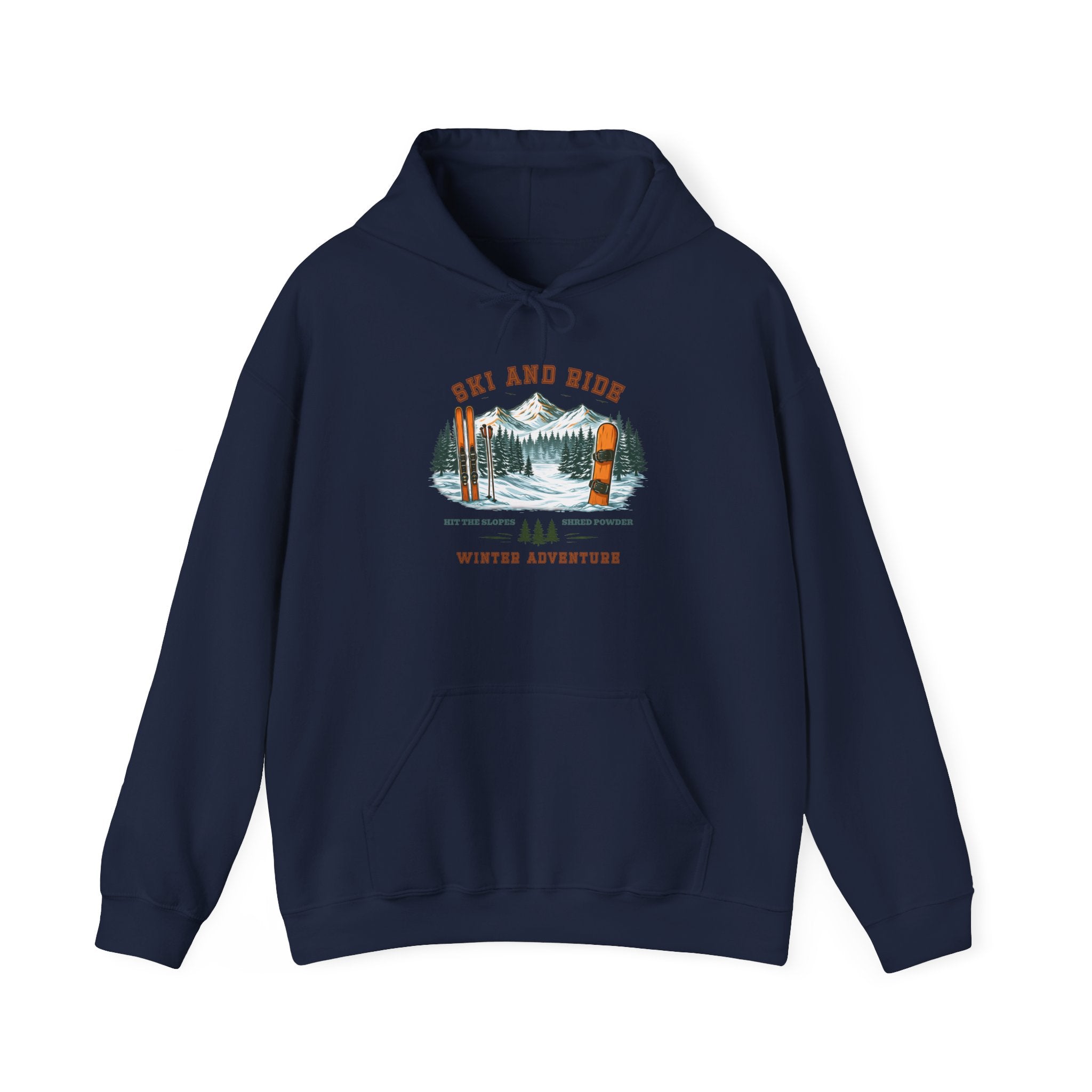 Ski and Ride Hoodie — Vintage Mountain Winter Adventure Pullover