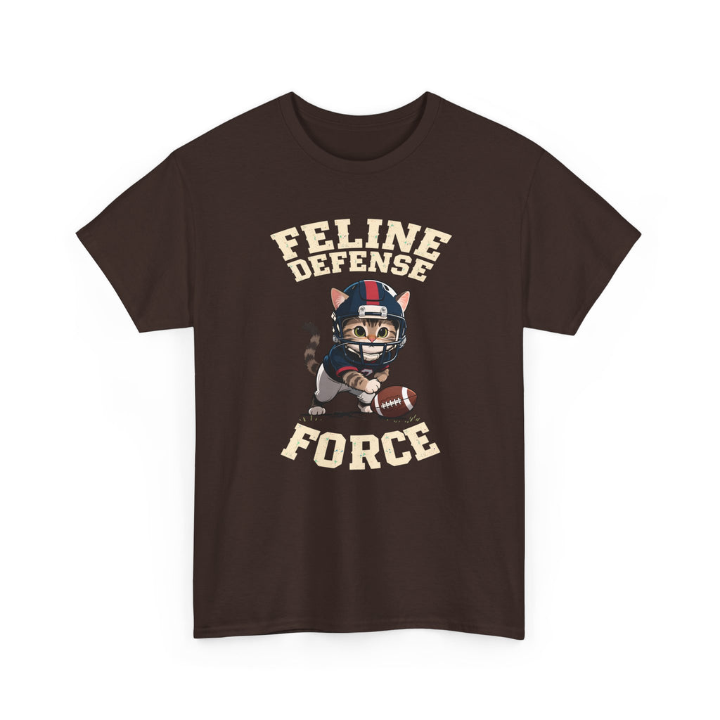 Feline Defense Force T-Shirt — Cute Football Cat Tee for Cat Lovers & Sports Fans