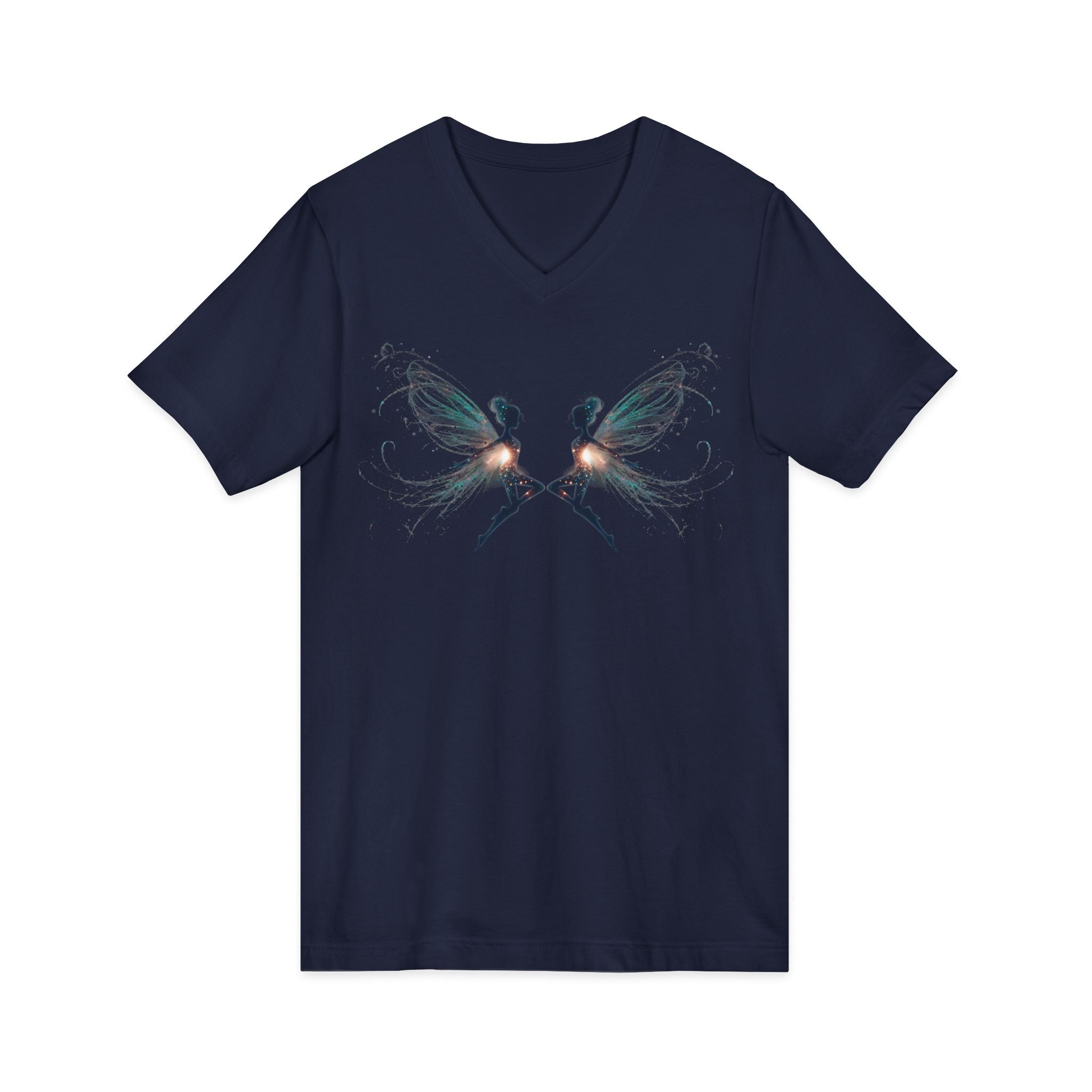 Fairy Mirror V-Neck Tee — Ethereal Twin Fairy Graphic Shirt